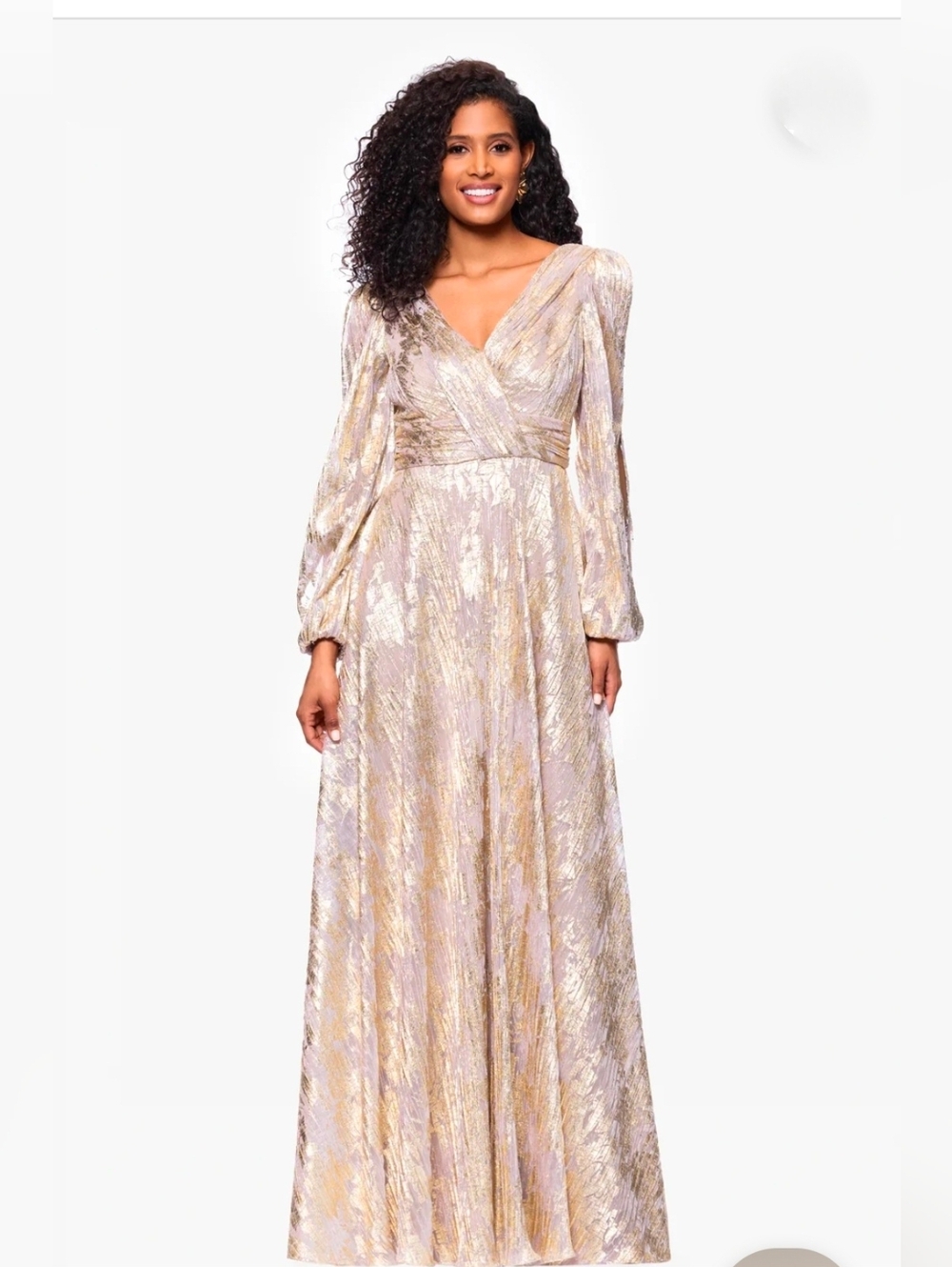 Betsy & Adam Marla Long Sleeve Metallic Knit Floor Length Dress Size 6 NWT $289